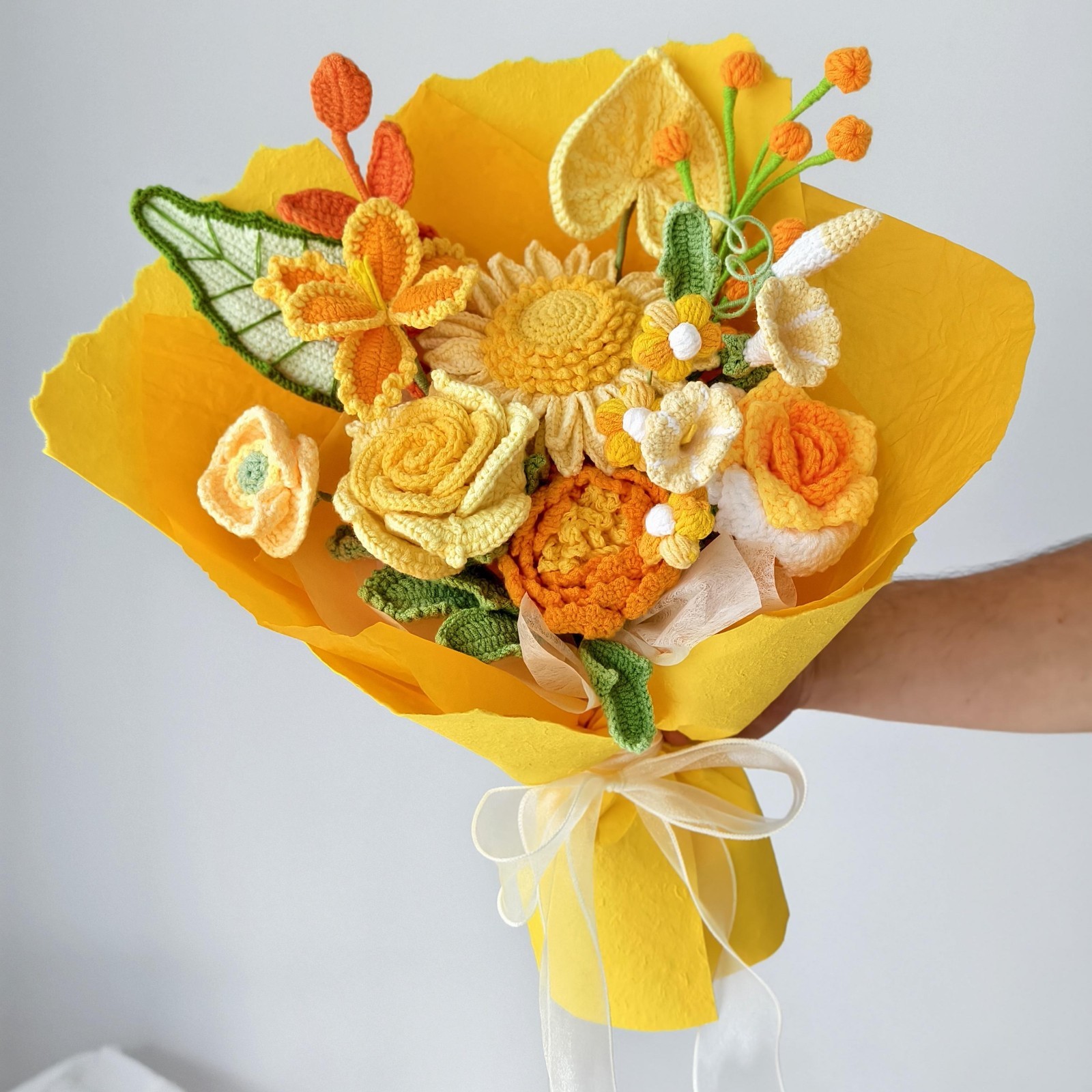Crochet Flower Arrangement Yarn Bouquet Desk Decor Home Decor Keepsake Decor