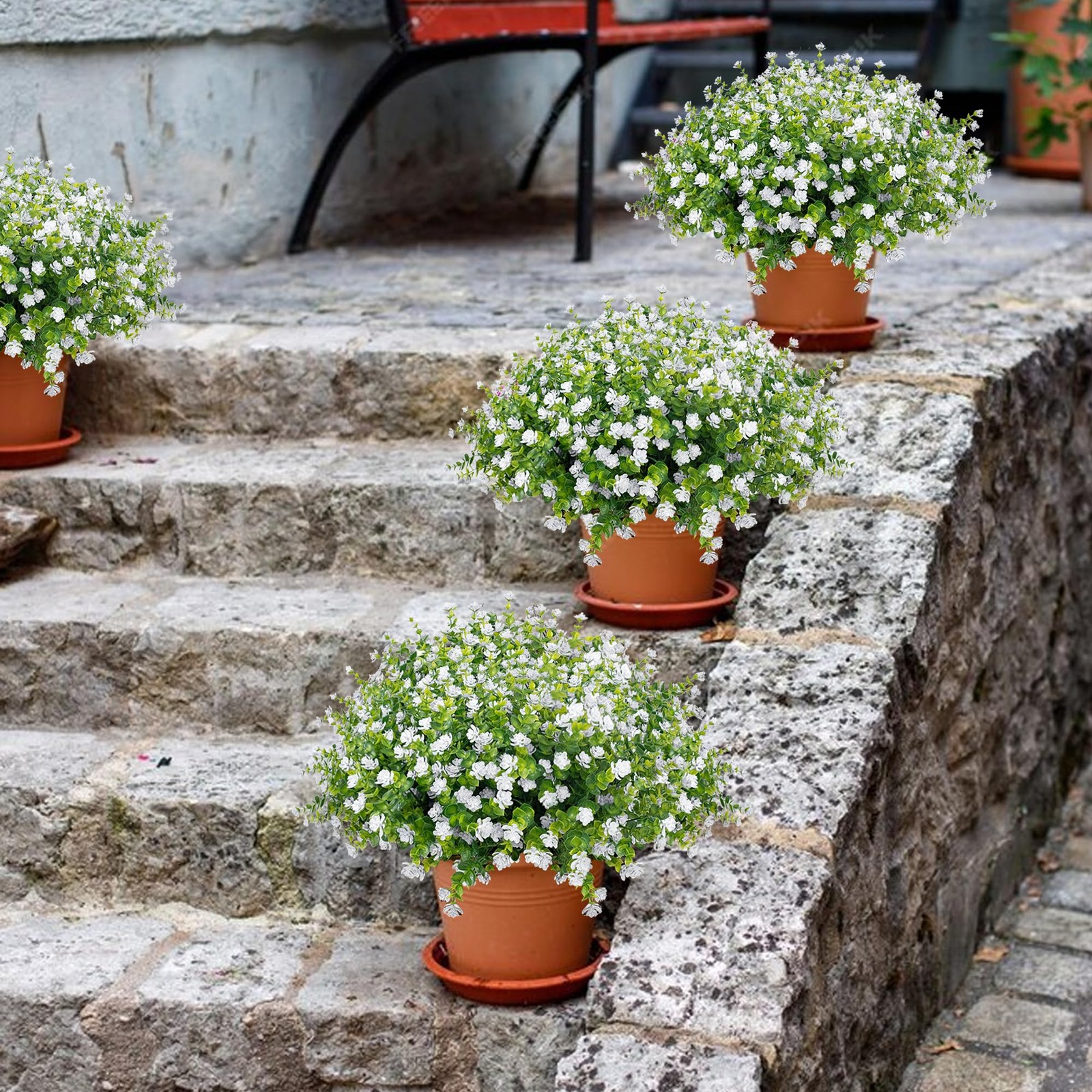 Outdoor Artificial Flowers UV Resistant, 20 Bundles Fake Realistic Floral Gre…