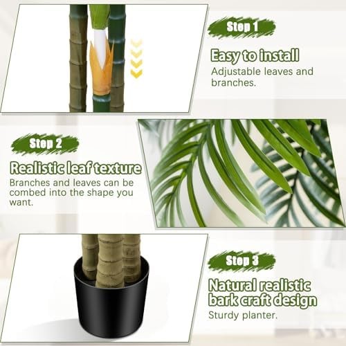 4ft Tall Golden Cane Artificial Tree Palm Outdoor, Large Artificial Plants Ou…