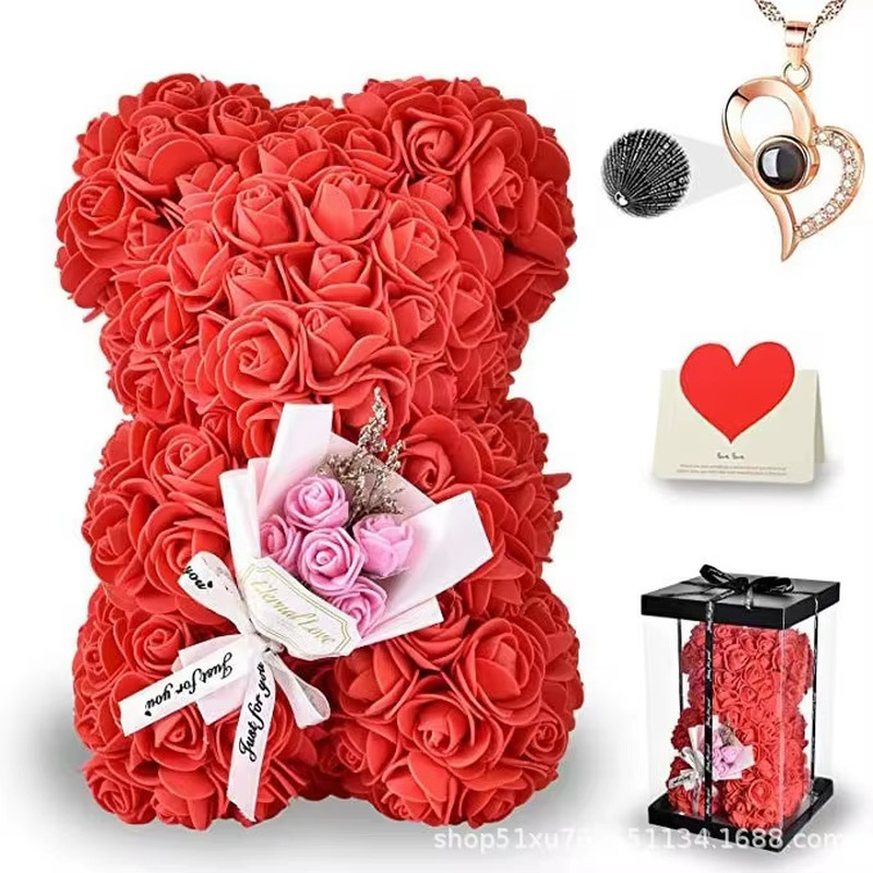 1Pc 25Cm Artificial Foam Flowers Bear Rose Bear Romantic Creative Gifts for Vale