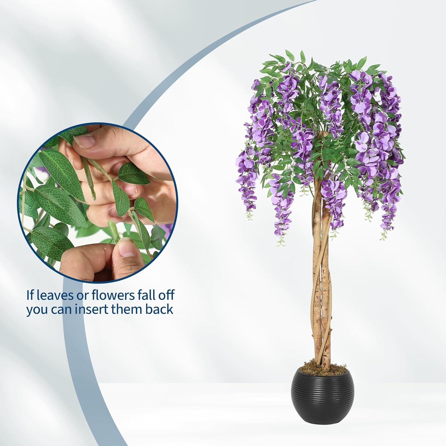 4FT Artificial Purple Blossom Tree LifelikeTree with Mossy Boughs Faux Plant
