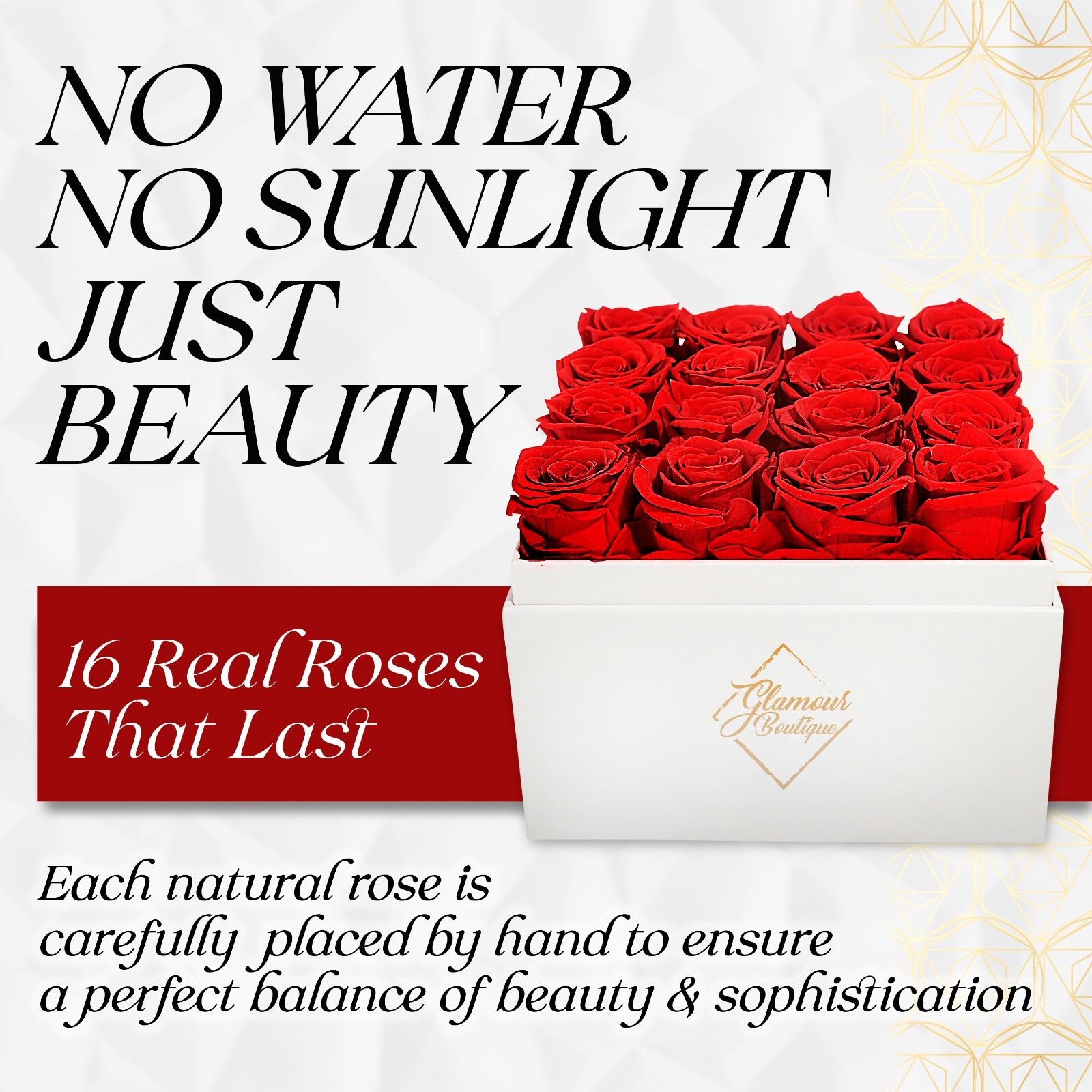 Glamour Boutique 16-Piece Forever Rose Acrylic White Gift Box – Preserved Roses