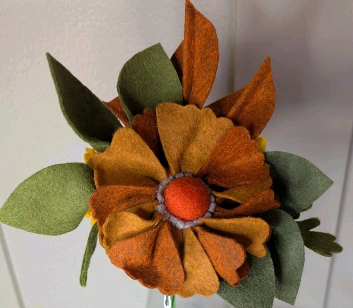 Beautiful Hand Cut Wool Blend Felt Flower Bouquet Gift Wrapped/Great Gift Idea!
