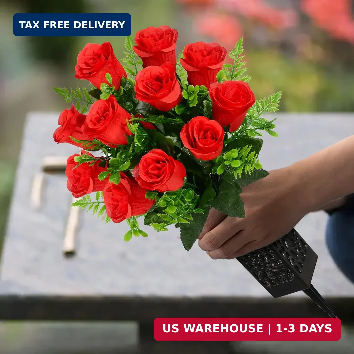 2 Sets Artificial Cemetery Flowers, Grave Decorations Roses, Memorial Flowers…