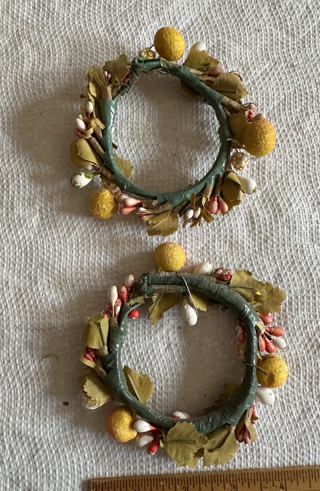 Pair Mini Small Vintage 4” Wreaths Wall Decor Artificial Fruit Berries Flowers