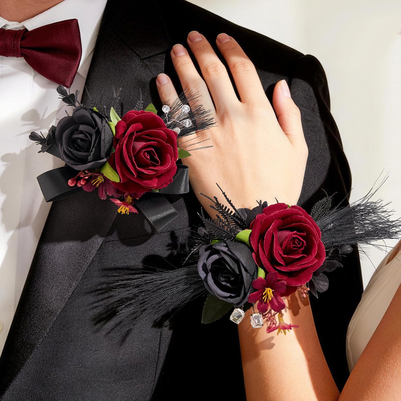 Rose Burgundy Corsage and Boutonniere Set for Wedding Prom(Set of 2),Artifici…