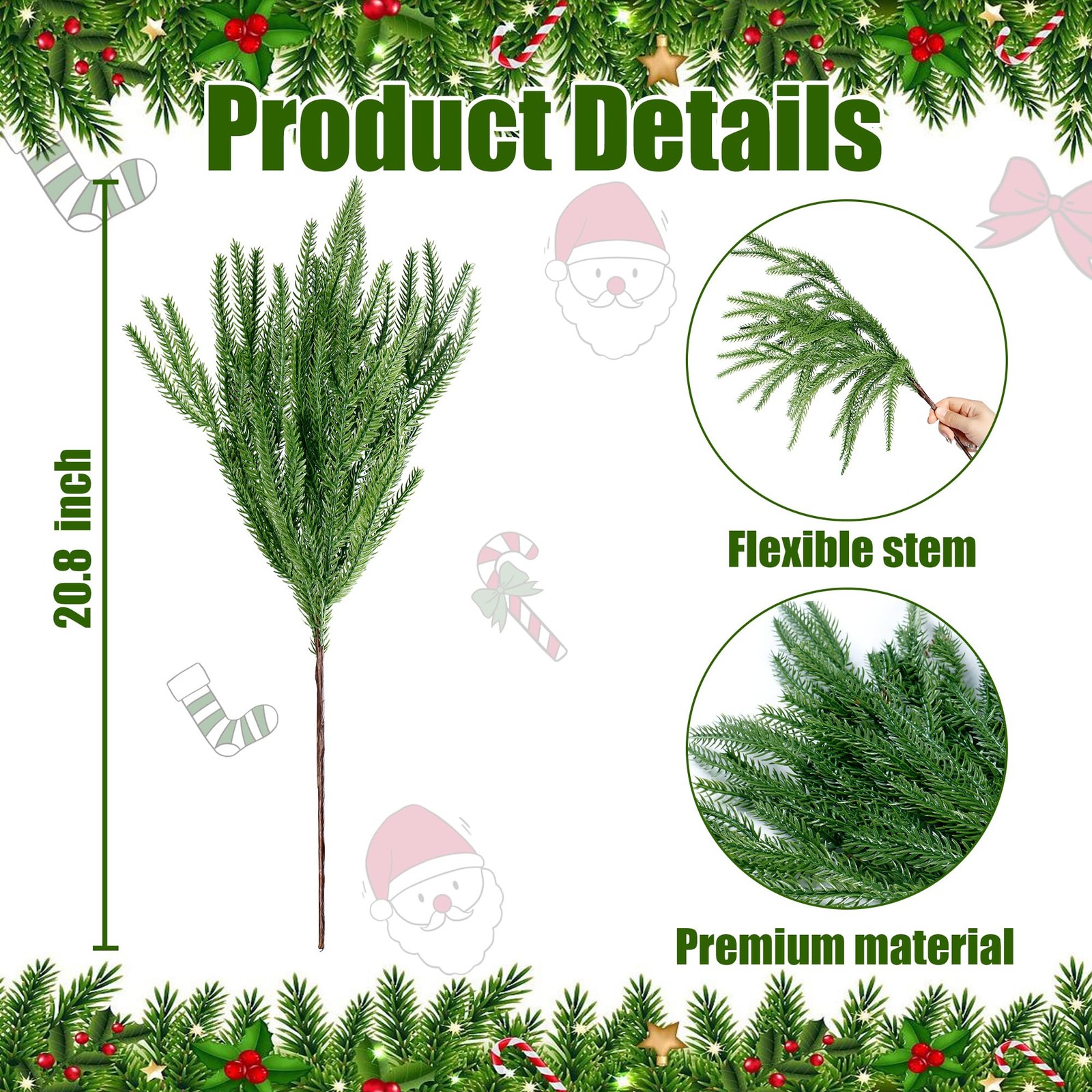 10 Pcs Christmas Norfolk Pine Branches Artificial Christmas Branches Faux Gre…