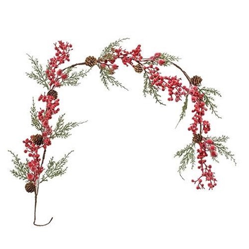 New Primitive Christmas FROSTED RED BERRY PINECONE GARLAND Swag Vine 4ft