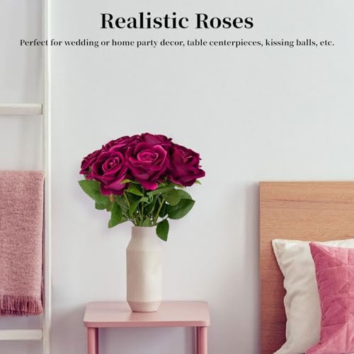 10 PCS Artificial Roses with Long Stems Silk Flowers Realistic Foam Rose Red