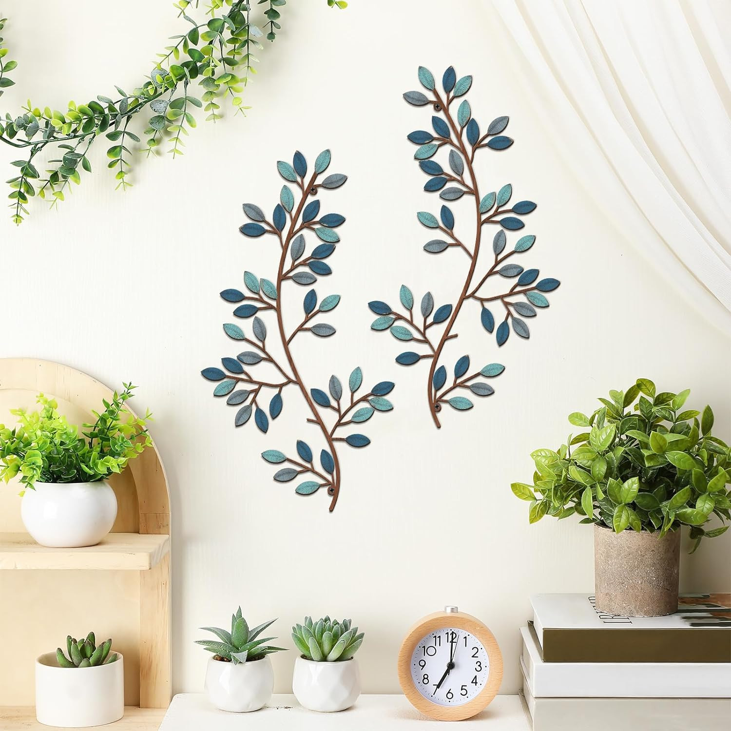 2 Pieces Metal Tree Leaf Wall Decor Vine Olive Branch Leaf Wall Art Wrought Iron
