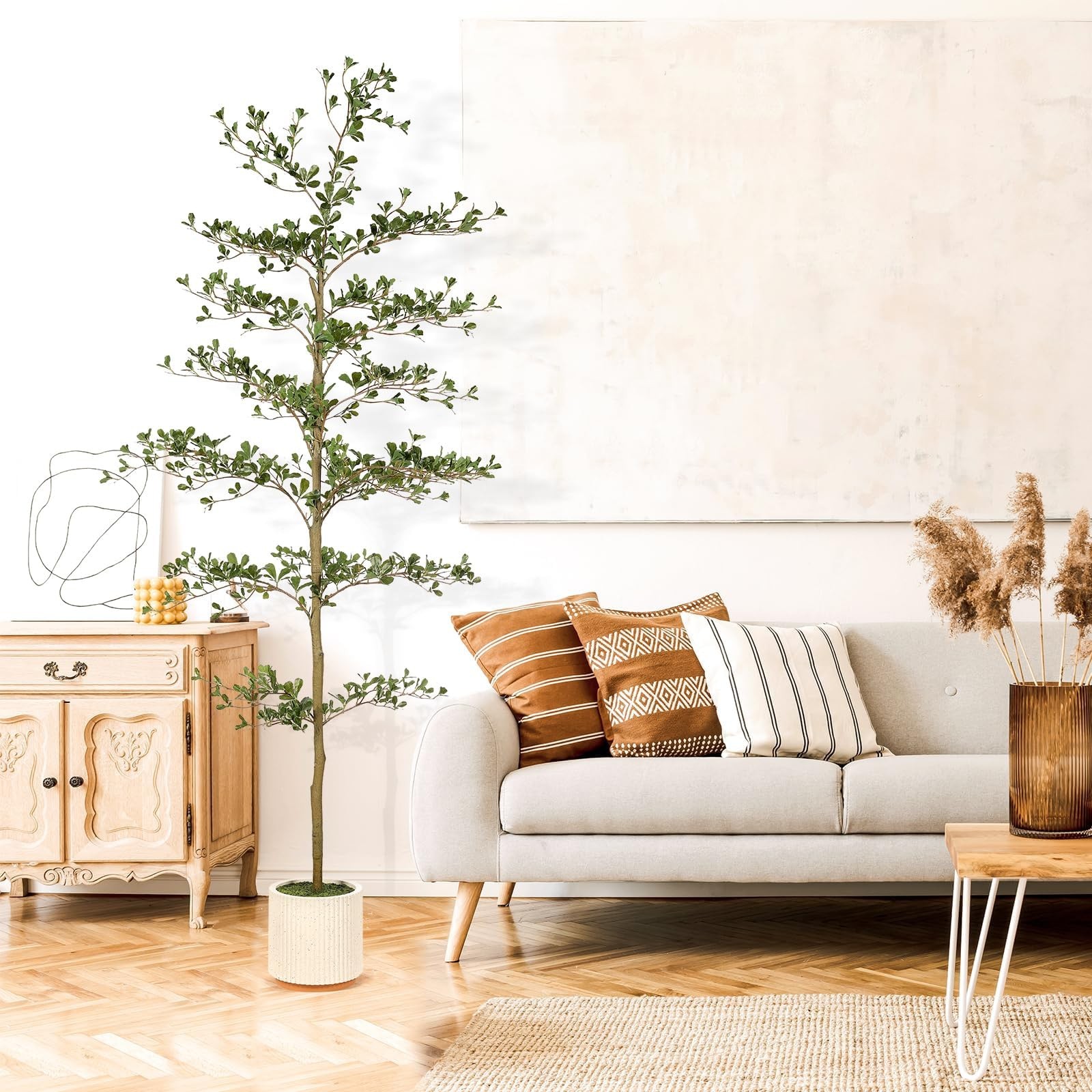 FEELEAD Faux Black Olive Tree 7ft with Natural Branches and Realistic Leave |…
