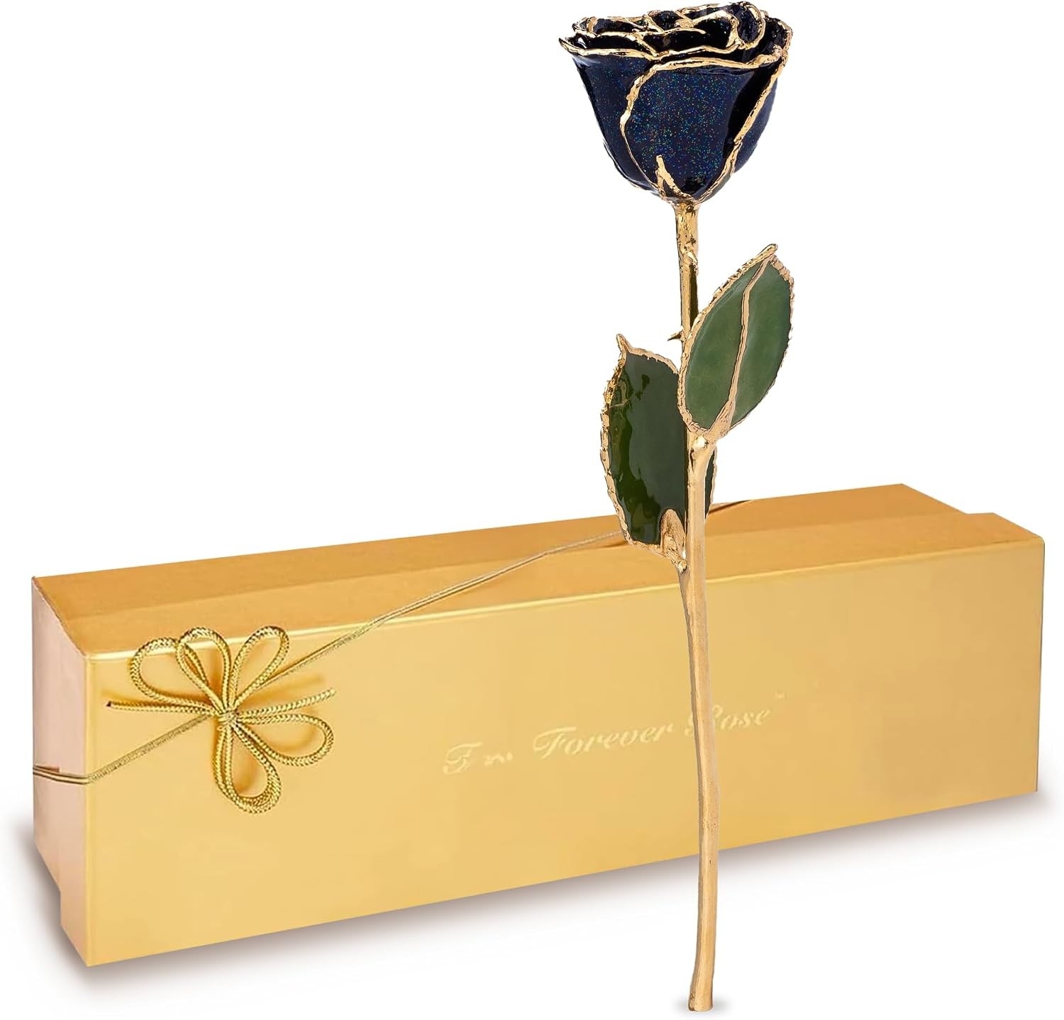Real Galaxy Rose Dipped in 24K Gold with Gold-Trimmed Petals and Stem