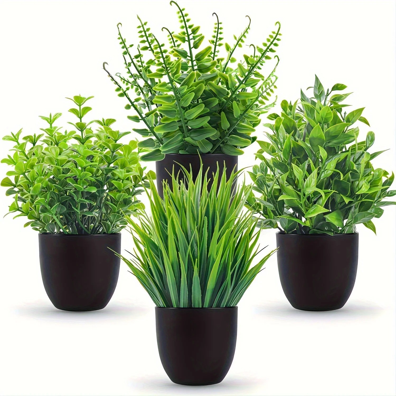4Pcs Mini Artificial Potted Plants Fake Bonsai Greenery Home Office Decor