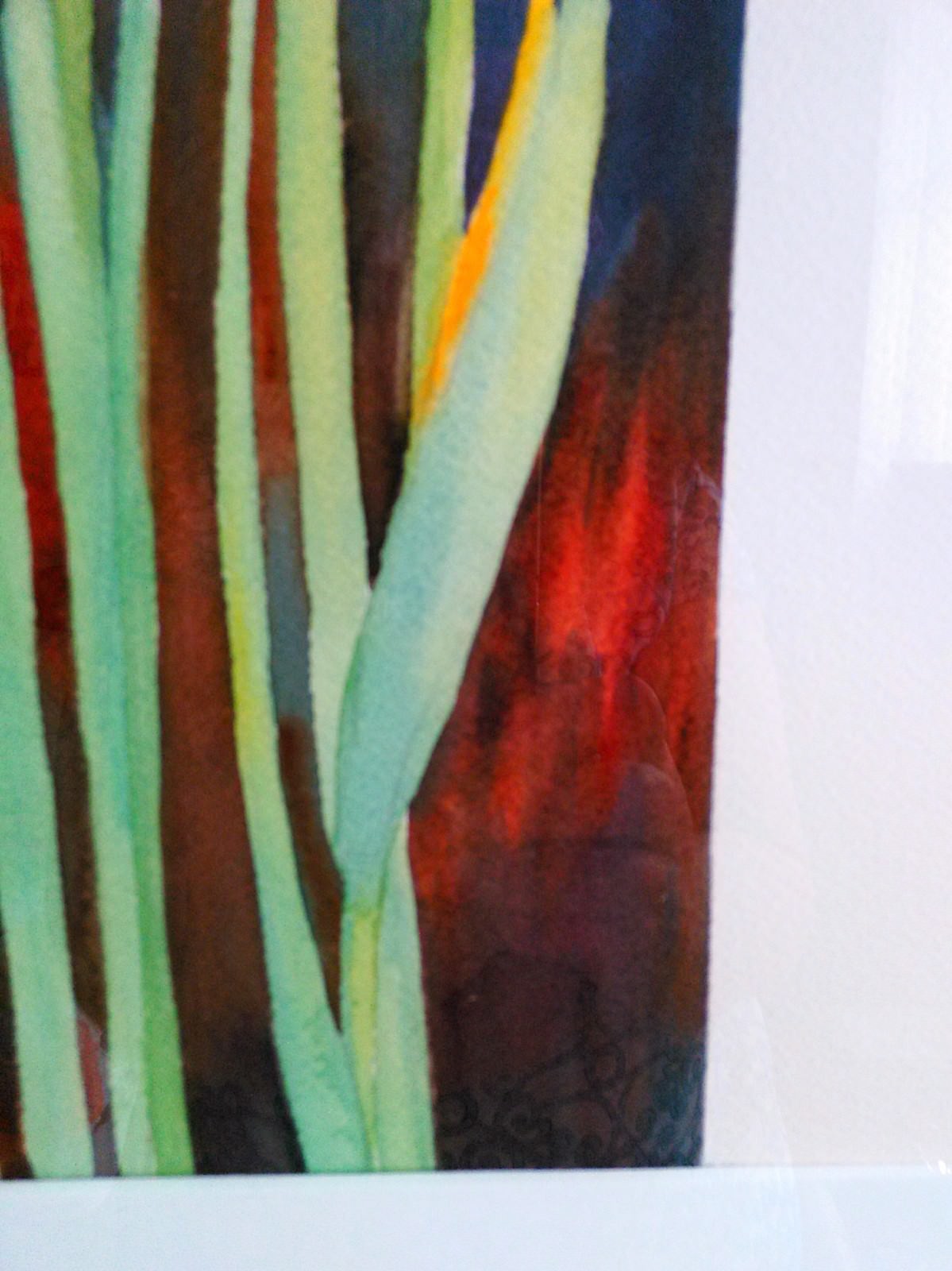 Painting Original Framed Watercolor Yellow Green Flowers Floral Irises Garden US
