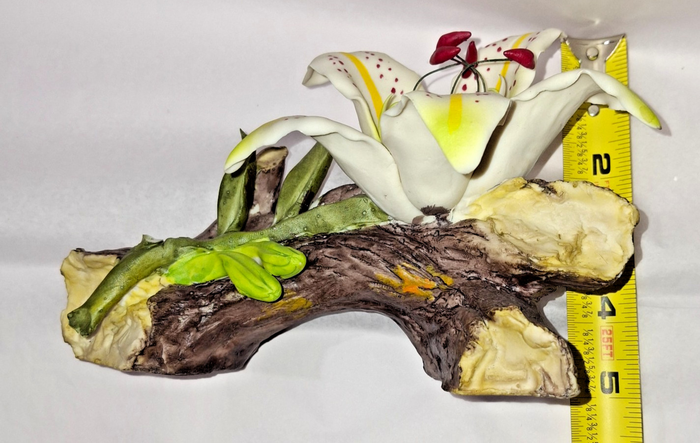 VTG Rare Tiger Lily Branch Cream Yellow Green Italy Porcelain Has Damage