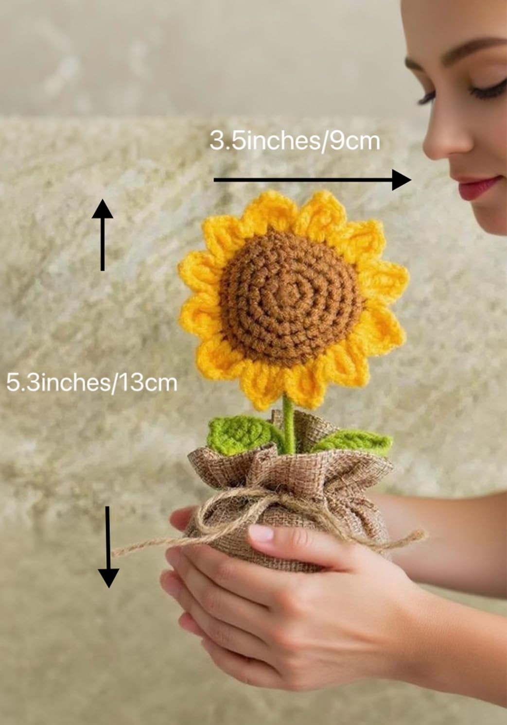 Andvon Crochet Sun Flowers Potted Flower, Handmade Knitted Sun Flores Birthday