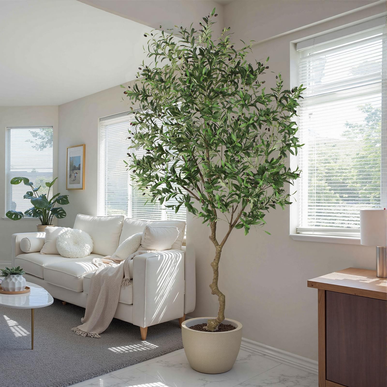 Faux Olive Tree 8ft, Large Realistic Silk Olive Trees Artificial Indoor with Nat