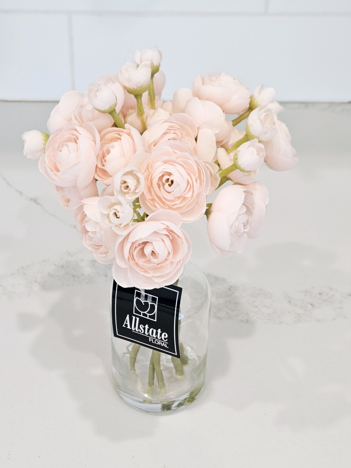 Allstate Floral Blush Pink Ranunculus Faux Flowers 10 Stems 10in Vase Decor