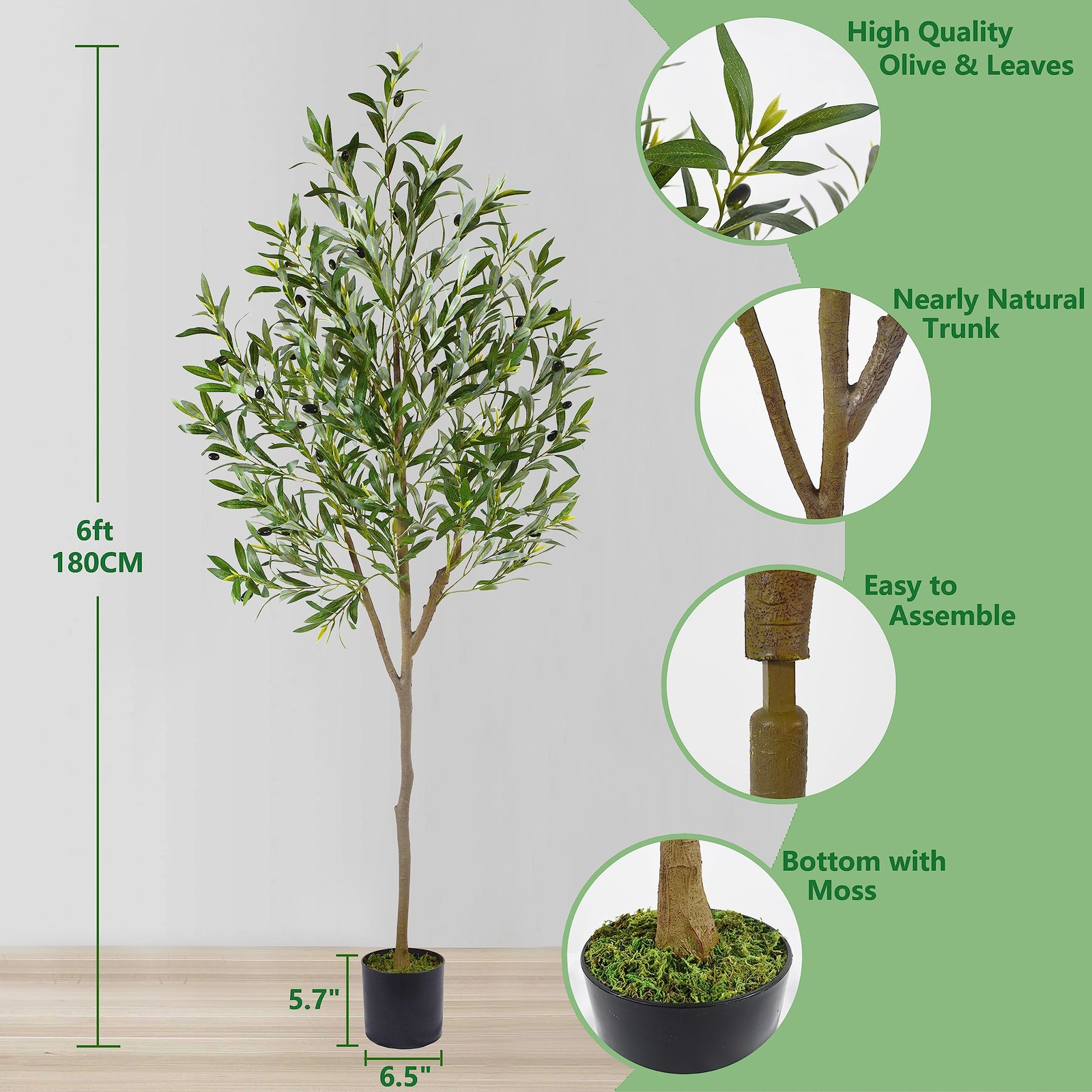 Artificial Olive Tree, 6ft Tall Fake Olive Leaves Plant with Basket, Indoor O…