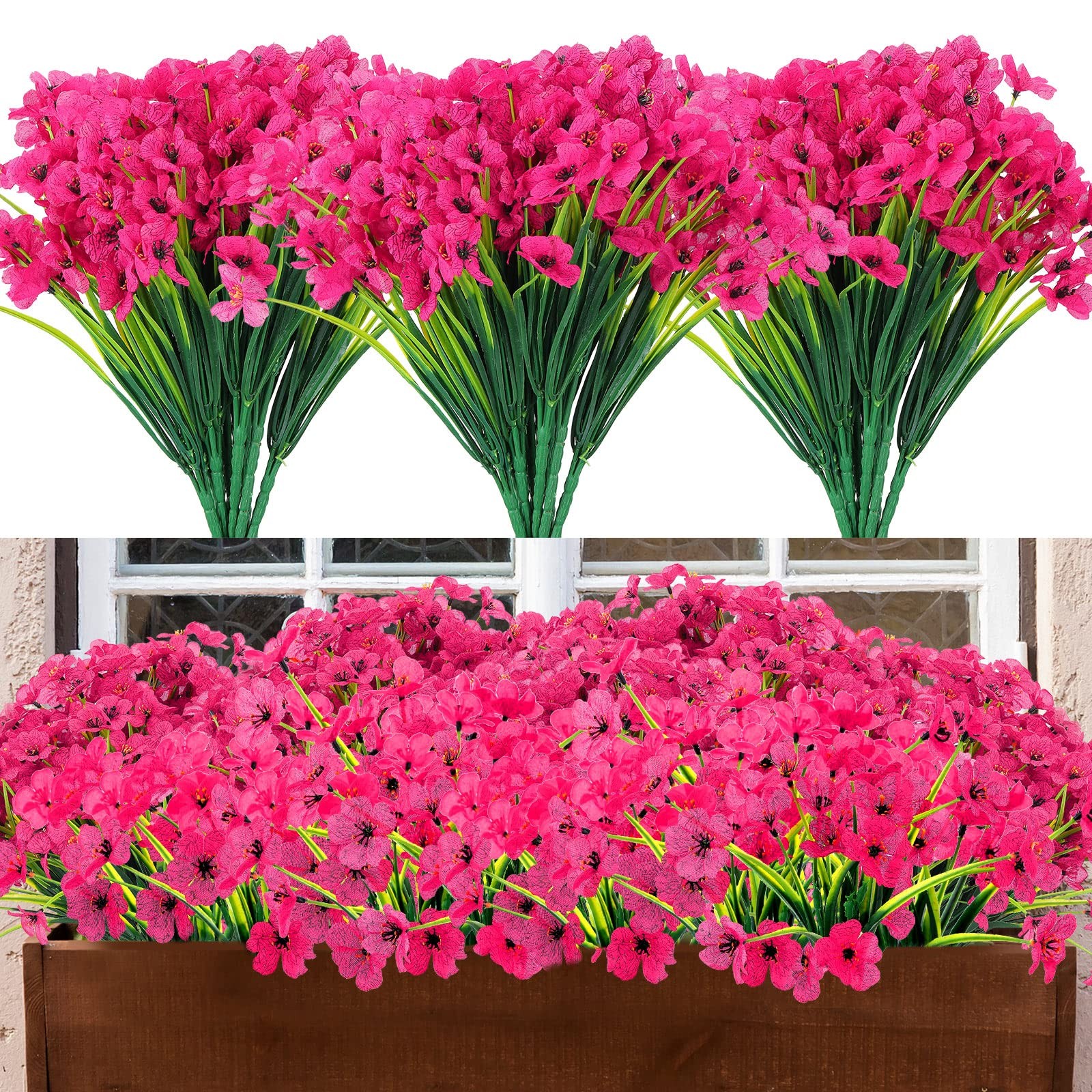 24 Pcs Artificial Flowers for Outdoor Decoration, UV Resistant Silk Faux Flow…