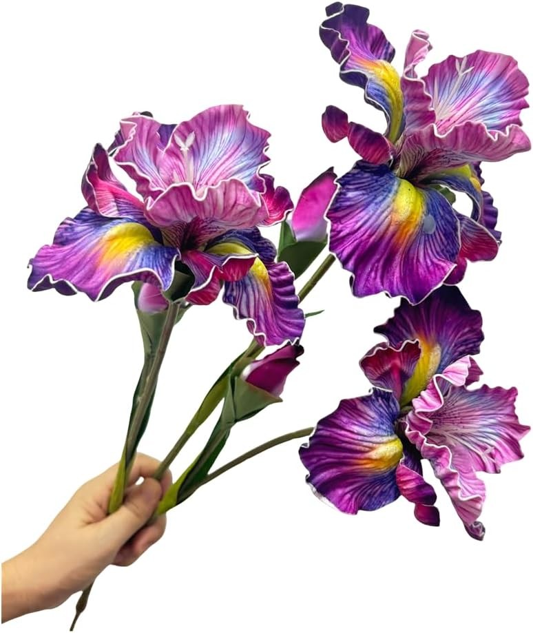 3pcs 18″Artificial Iris Flower PU Flower Heads,Real Touch Artificial Flowers