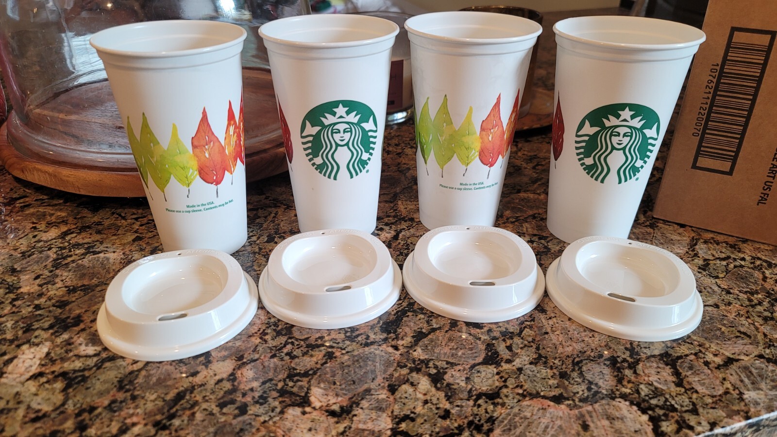 2 Starbucks Reusable Plastic Coffee Cup with Lid – Autumn Fall Leaves