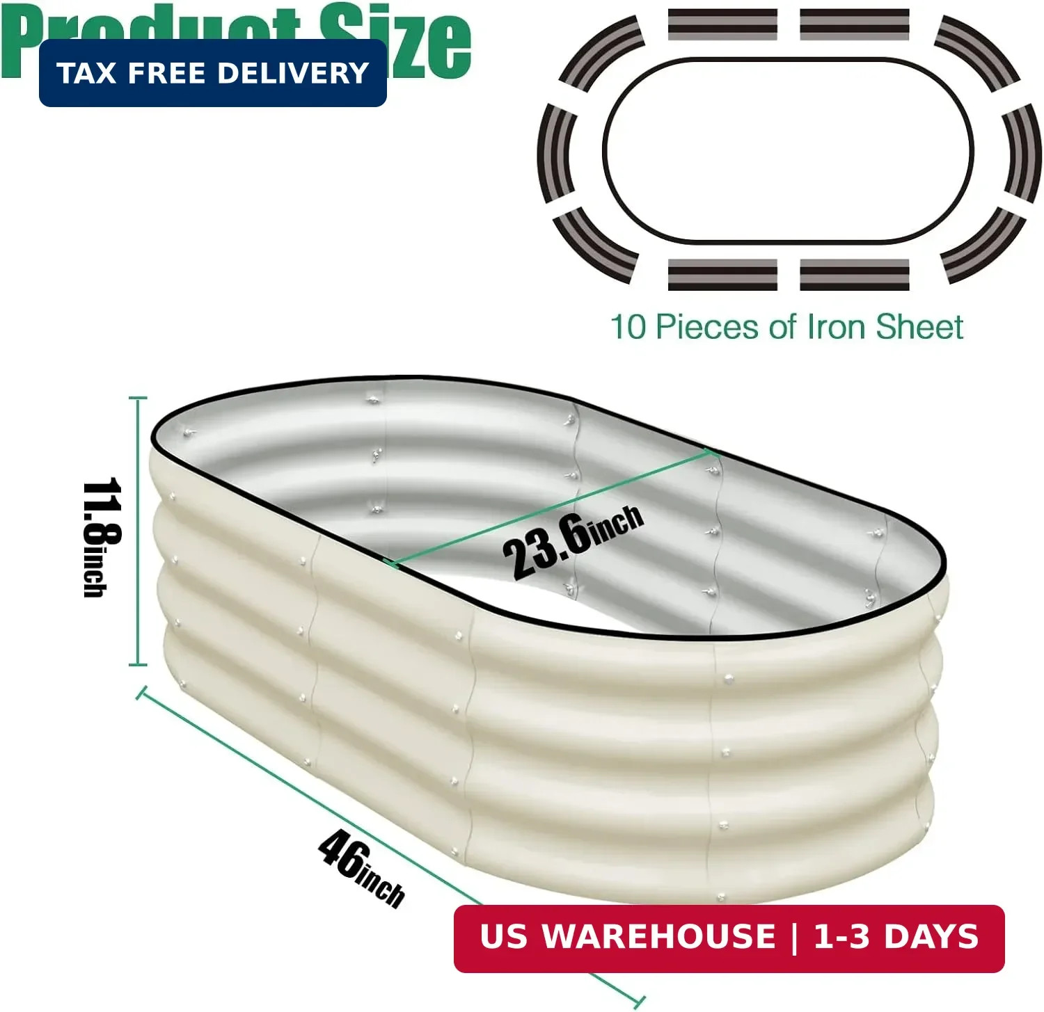 SnugNiture Galvanized Raised Garden Bed, 4x2x1ft Oval Metal Planter Box for Plan