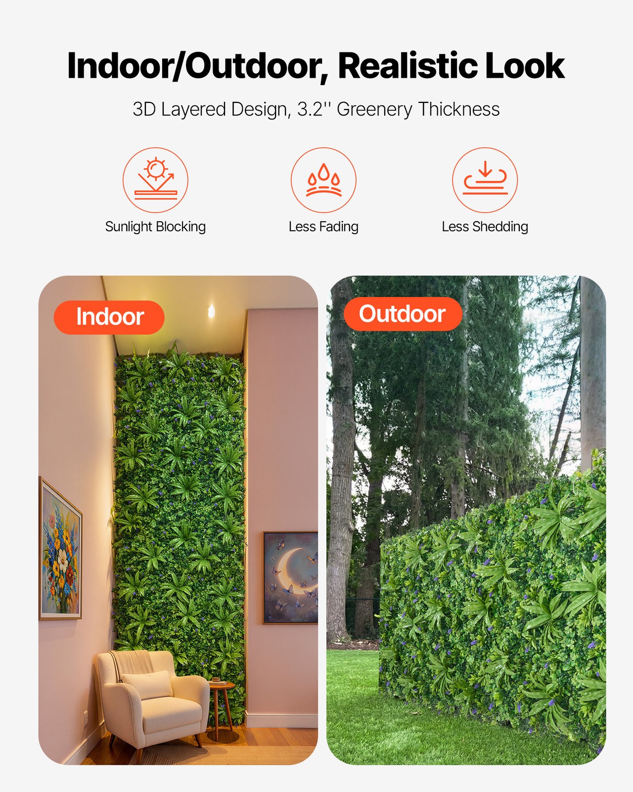 VEVOR Artificial Plant Wall 40 x 120 in Boxwood Panel Greenery Backdrop Patio