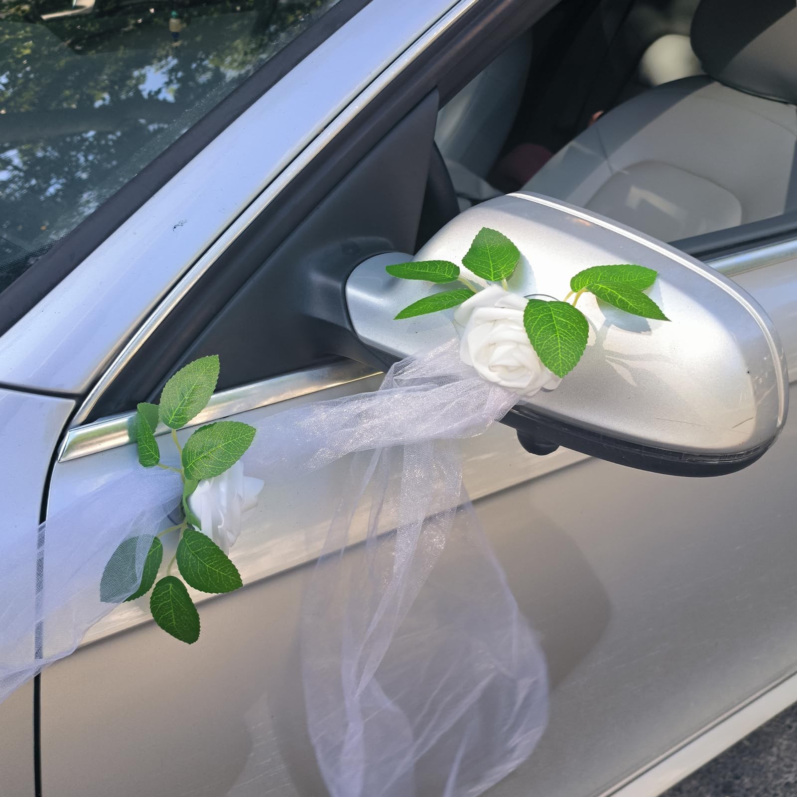 Wedding Car Decorations Artificial Flower Ball Bouquet White Yarn Tulle Ribbon