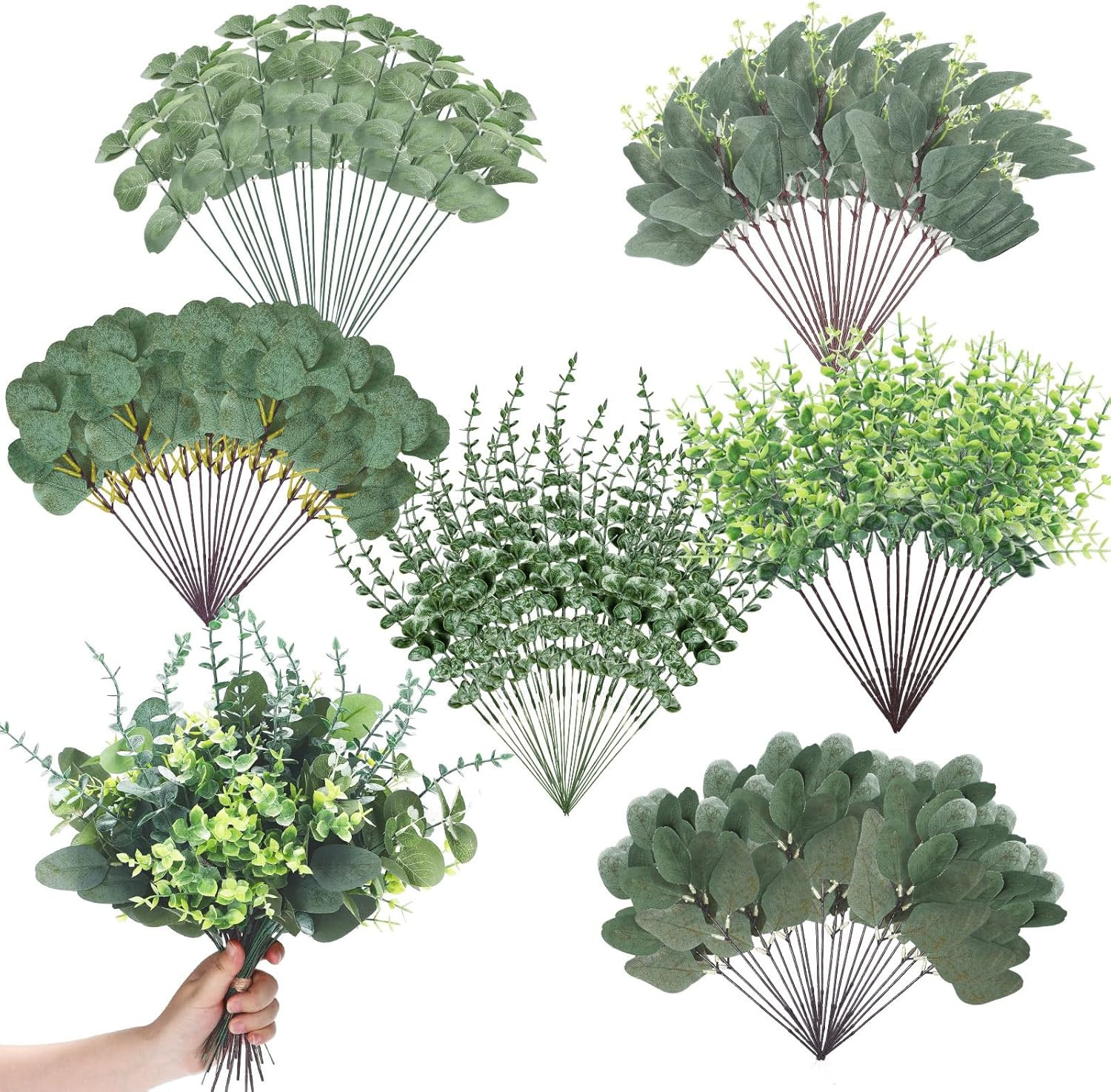 200 Pcs Mixed Eucalyptus Leaves Stems for Wedding Floral Arrangements