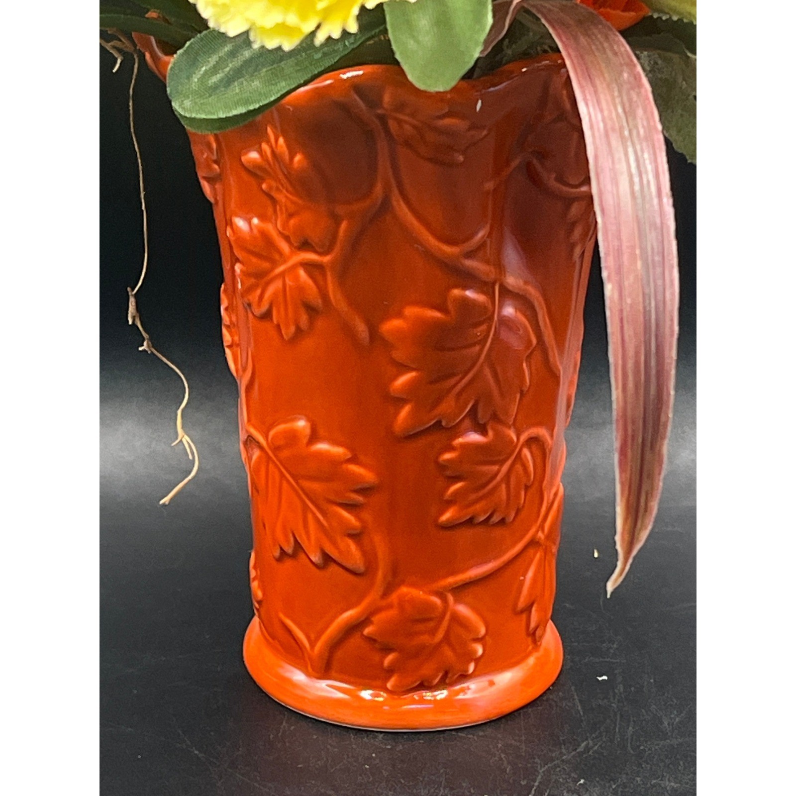 Burnt Orange Vase Faux Flower Arrangement 13″ Tall Autumn Colors Decor Fall