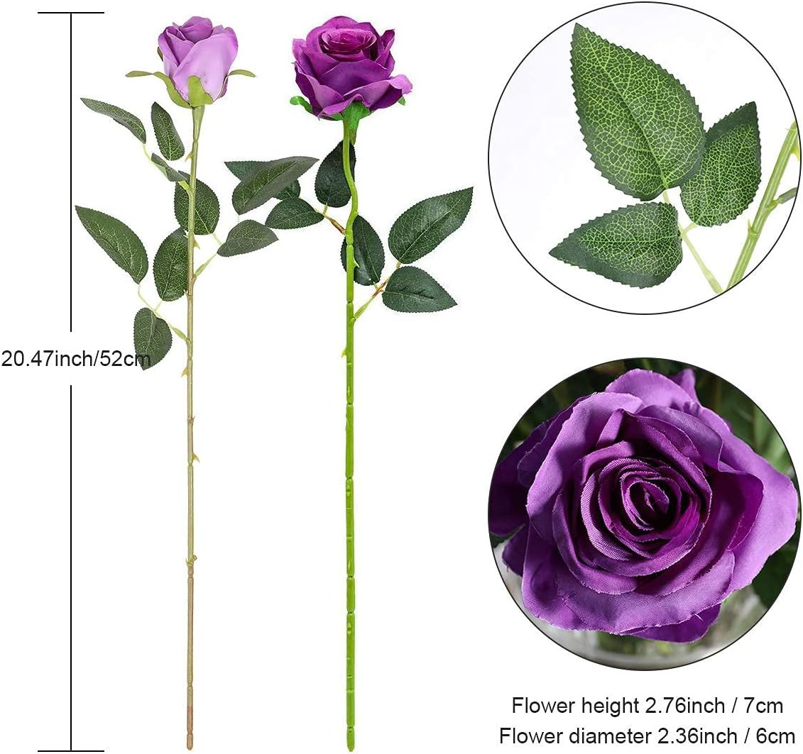 12PCS Artificial Silk Flowers Realistic Roses Bouquet Long Stem for Home Wedding
