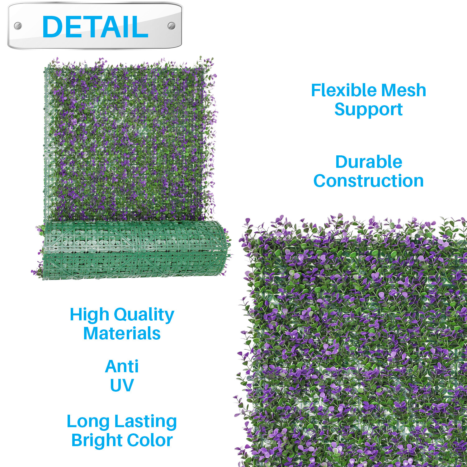 20″x20″ Artificial Wall Decor Privacy Fence Panel, Purple Buxus with Backing