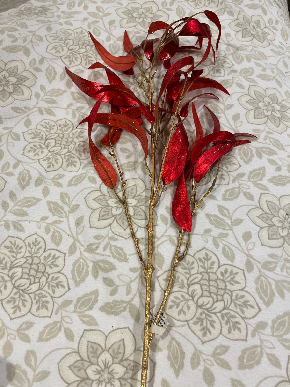 Red Metallic Eucalyptus Leaf Spray Stems – Approximately 32” Faux Flower Stem