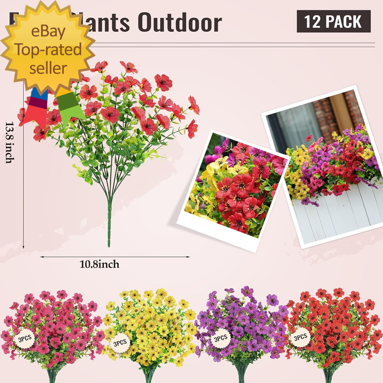 12 Bundles Artificial Flowers for Outdoors Fake Flowers Plants Spring Summer