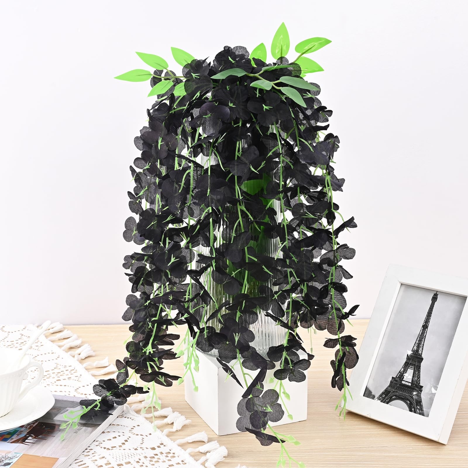 10Pcs Black Fake Wisteria Hanging Flowers, 3.6Ft/Pcs Artificial Wisteria Garl…