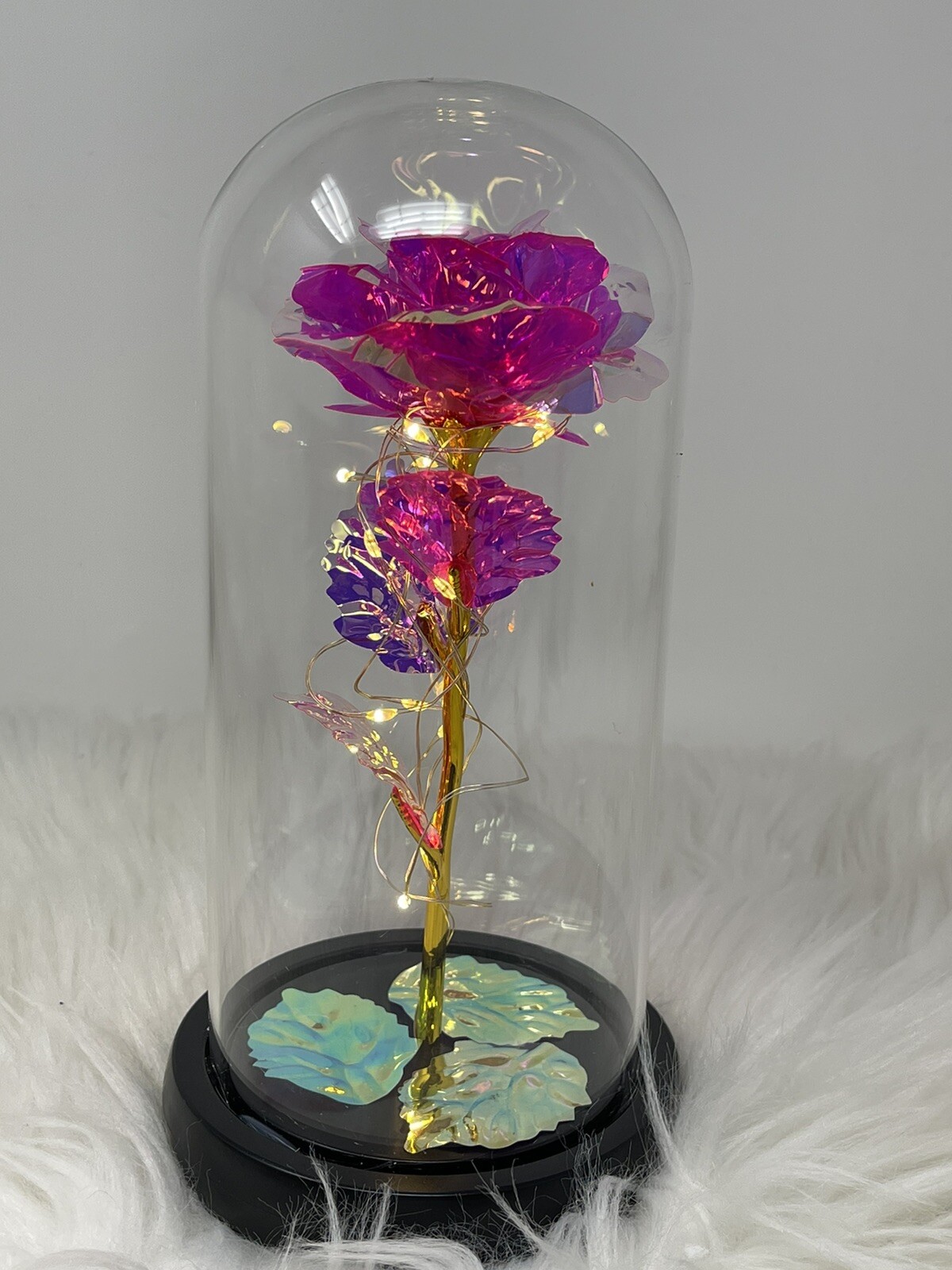 LED Galaxy Enchanted Forever Pink Rose Flower Dome Glass Night Light Battery Op