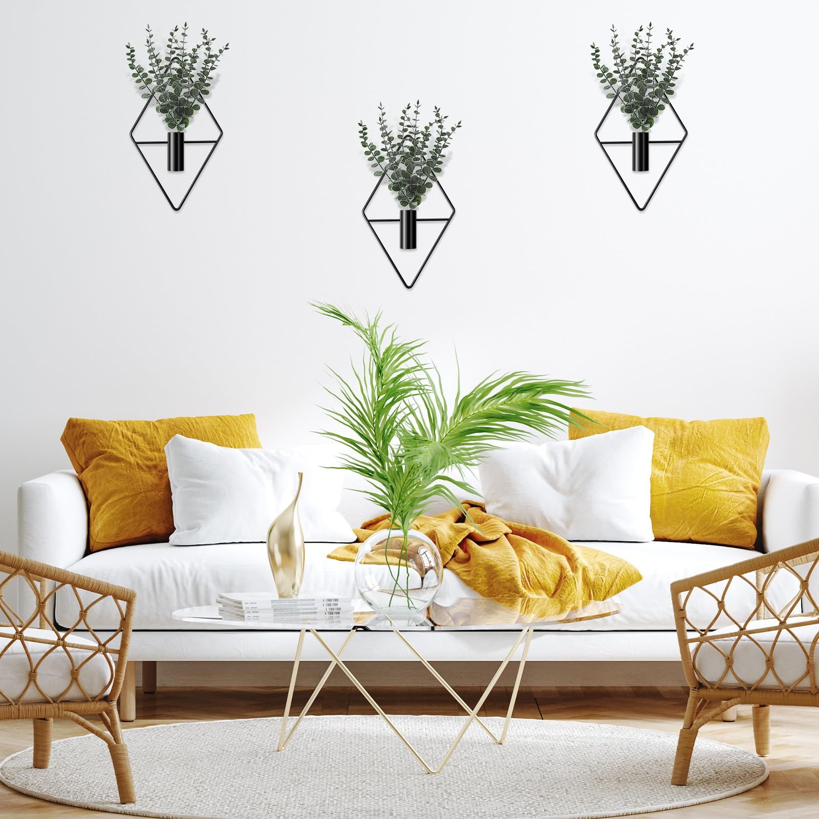 4 Pcs Plant Wall Decor Diamond Shape Hanging Planters with Artificial Plants …