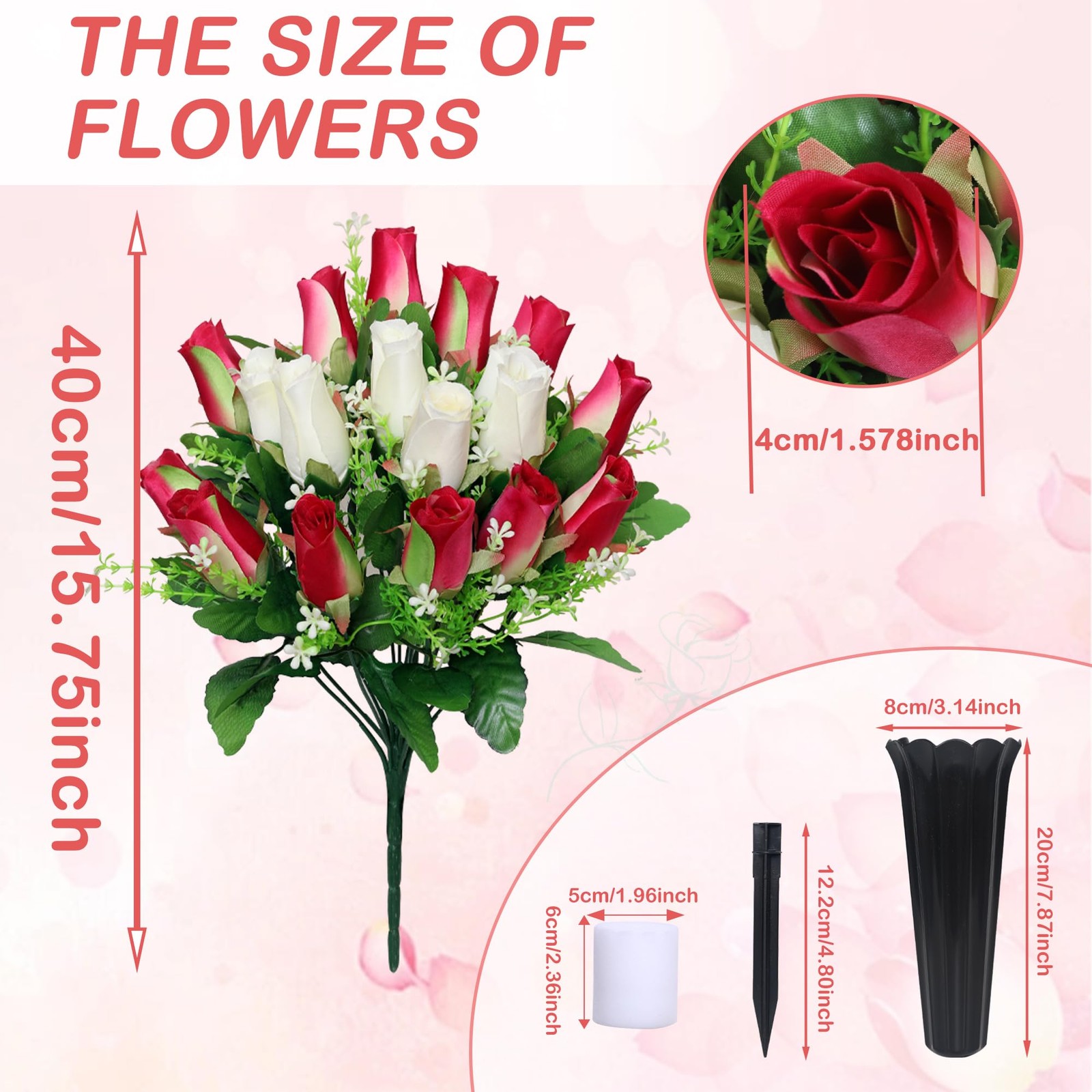 2 Sets Artificial Cemetery Flowers with Vase – Memorial Flowers Bouquet & Hea…