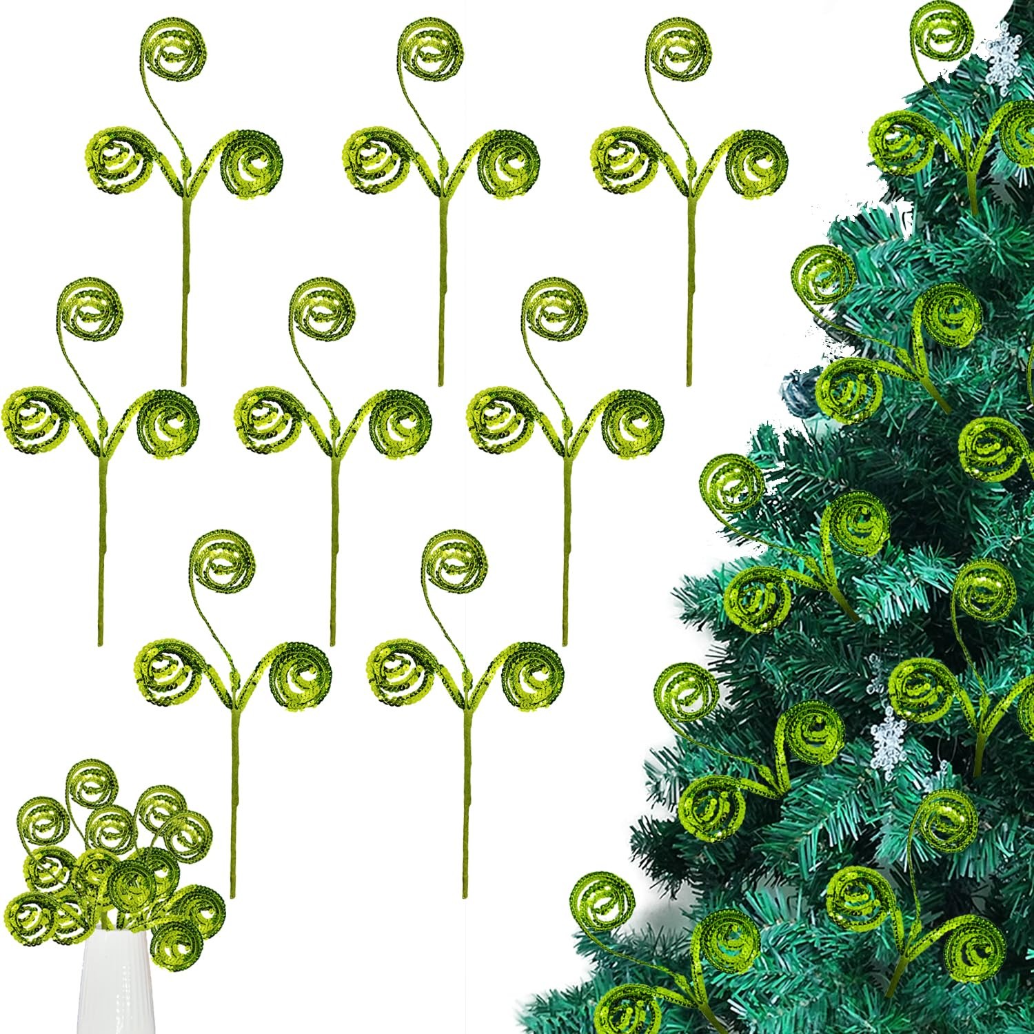 8 Pcs Christmas Tree Decoration Picks Glitter Candy Shape Curly Pick Artifici…