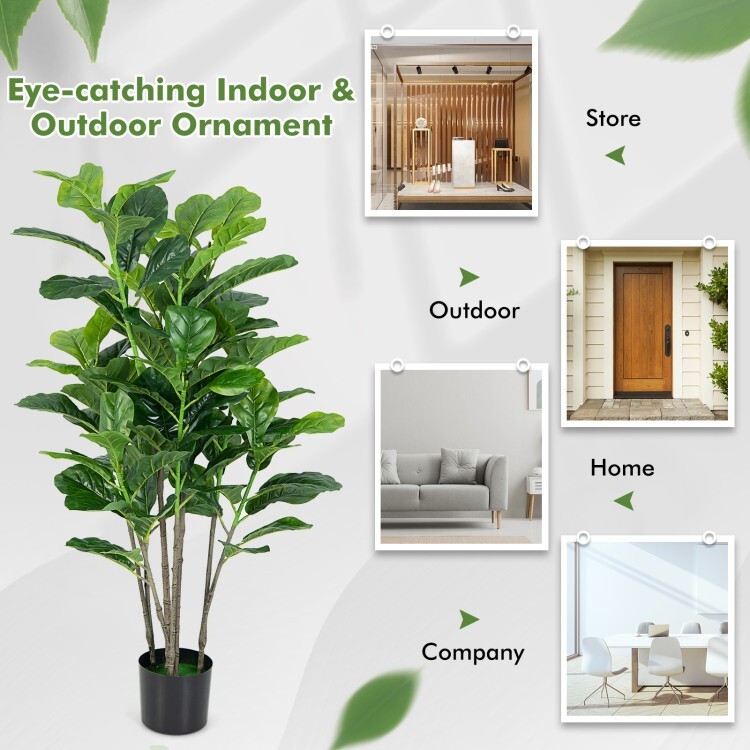 2 Pack Artificial Fiddle Leaf Fig Tree In/Outdoor Fake Potted 51″ Decor Plant