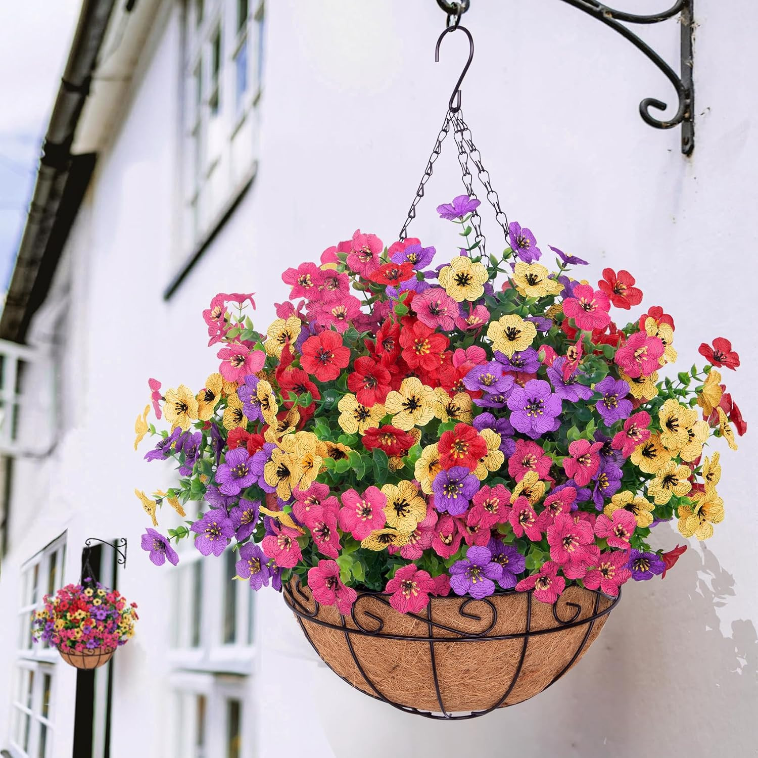 Quality UV-Resistant Artificial Silk Flowers in Basket for Outdoor Decoration