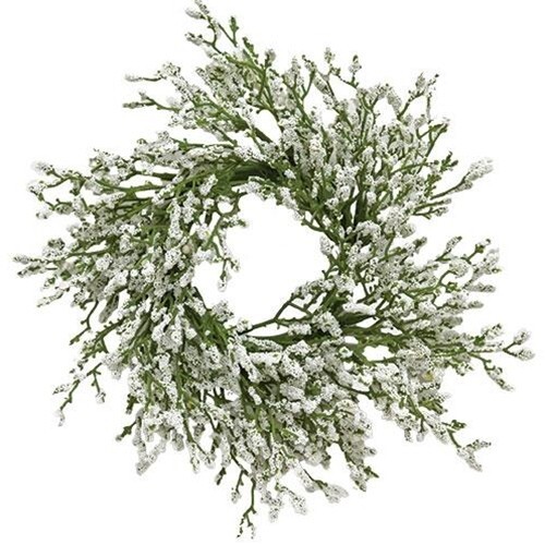 NEW Farmhouse WHITE CANDLE RING ASTILBE BUDS 3″ INSIDE x 10″W Decor Cottage
