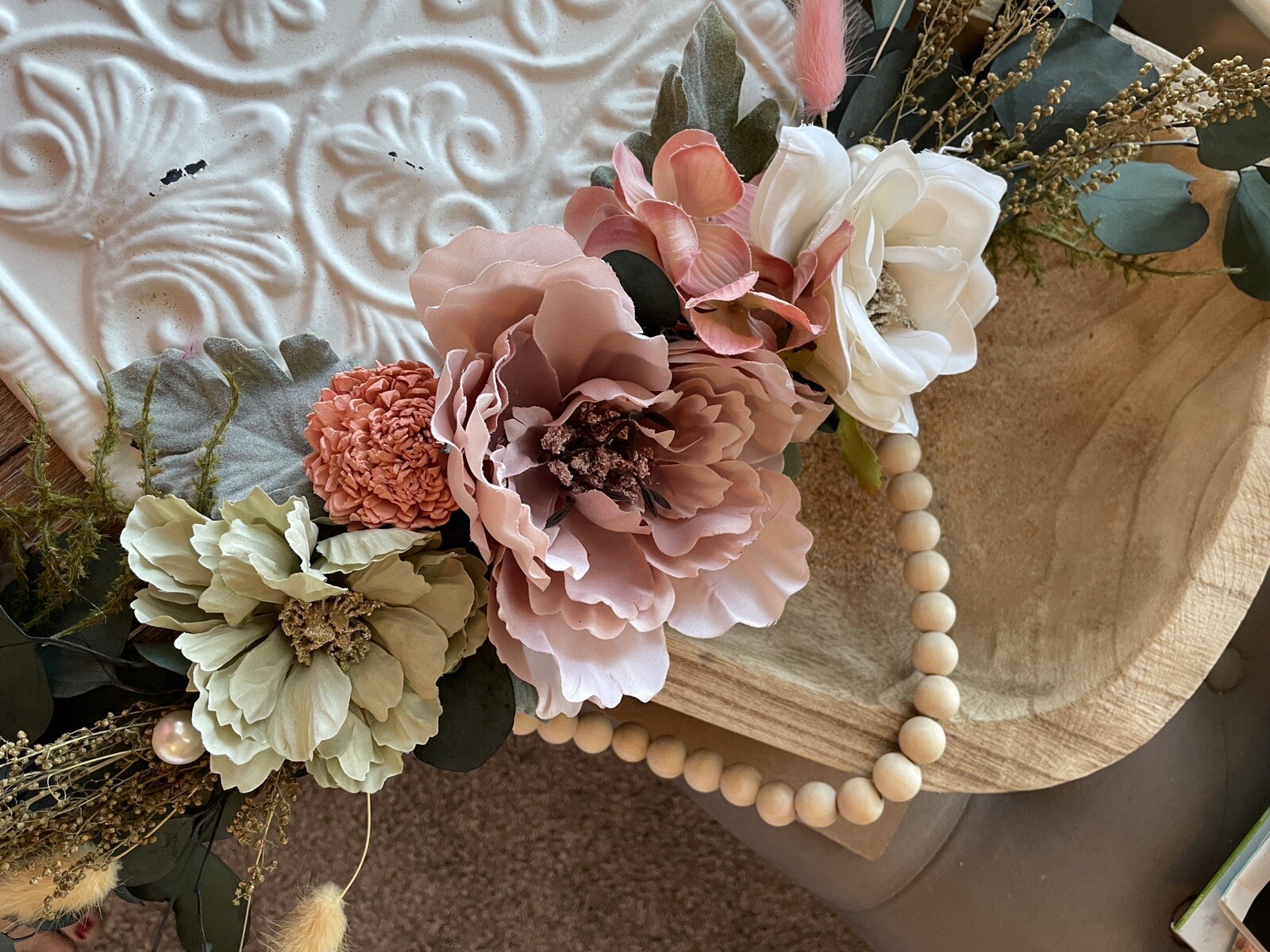 Metal plaque swag | Dried and artificial flower swag | Dried Flower wall decor