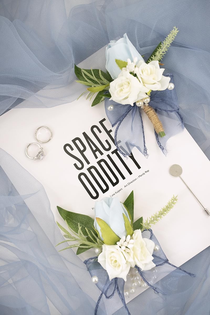 Light Blue Corsage Boutonniere Set Wedding Prom Artificial Rose Men Suit