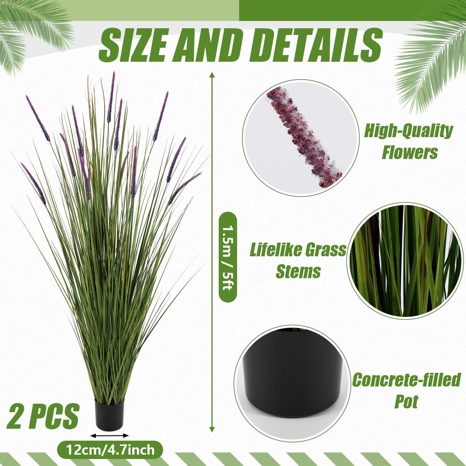 2 Pack Artificial Grass Plants, 5ft Tall Fake Lavender Plants Grass Indoor Ou…