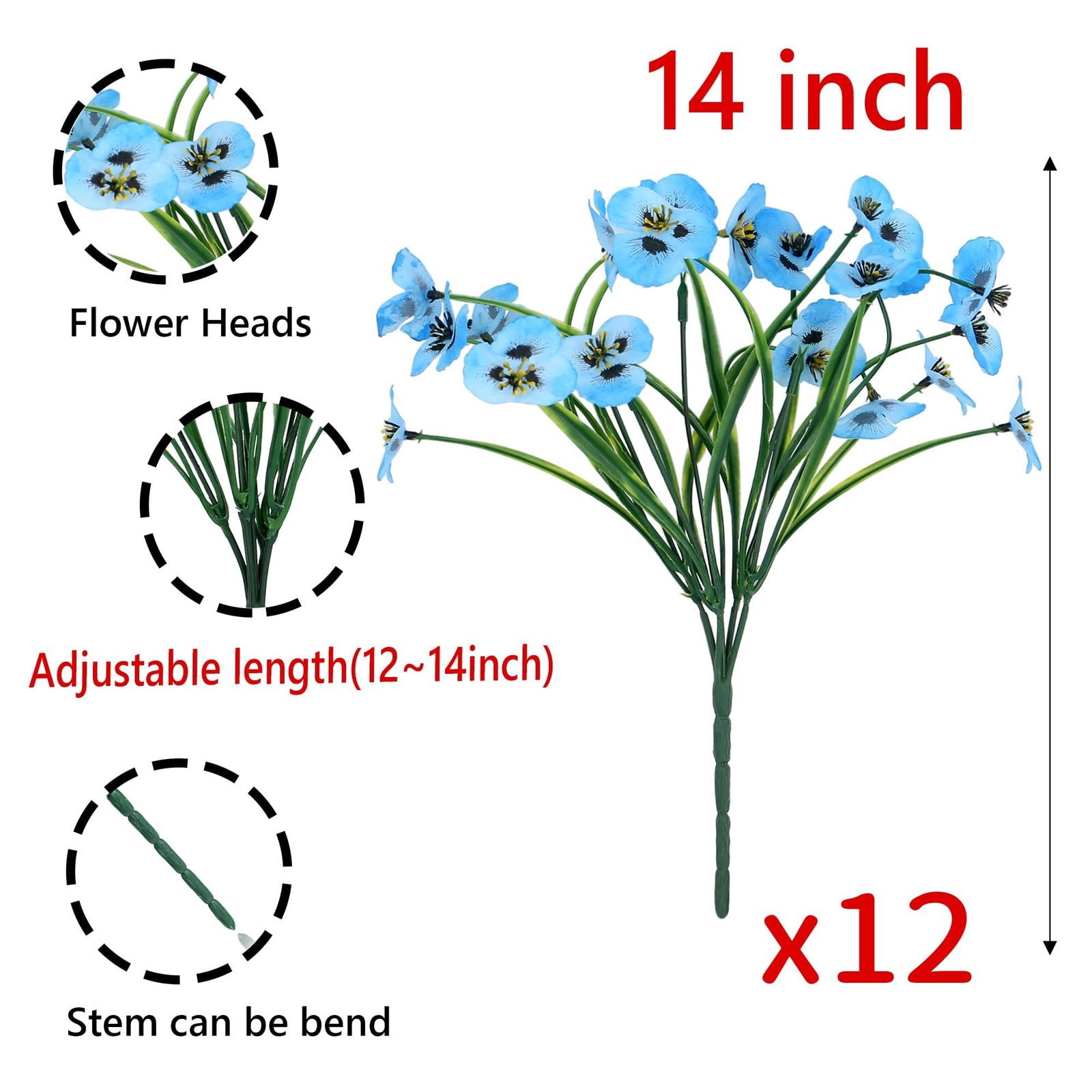 12 Bundles Lifelike Artificial Pansy Flowers, UV Resistant No Fade Silk Fake …