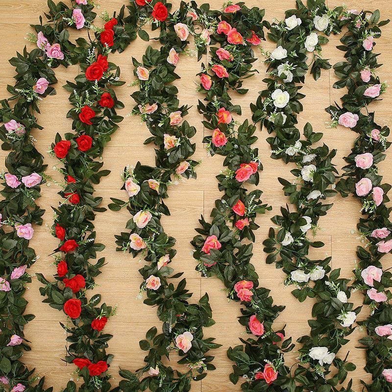 11 Head 2.2m Artificial Rose Garland Silk Flower Vine Ivy Garden Wedding Decor