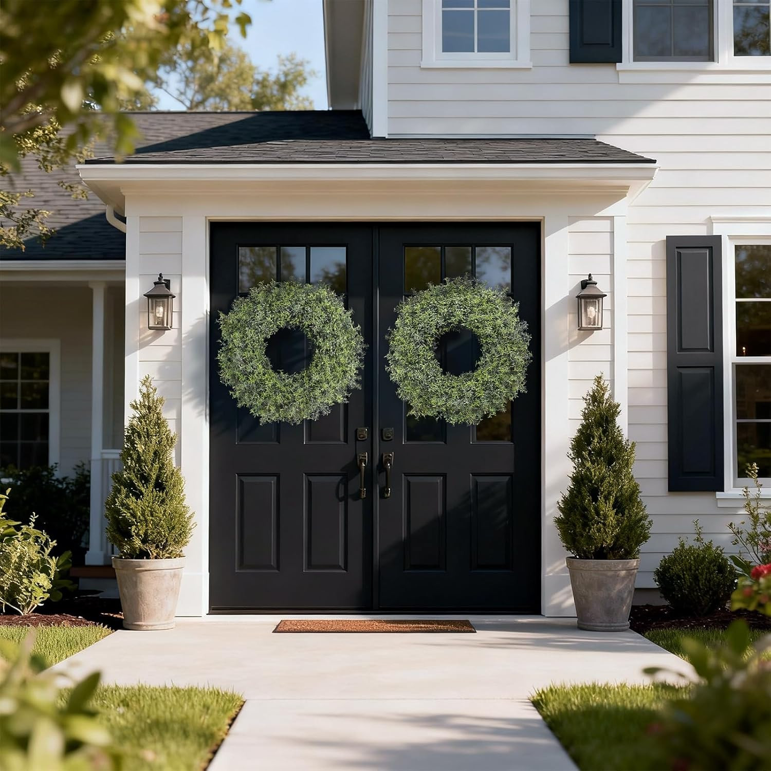 26″ Large Artificial Rosemary Wreath for Front Door – UV Resistant Realistic Ros