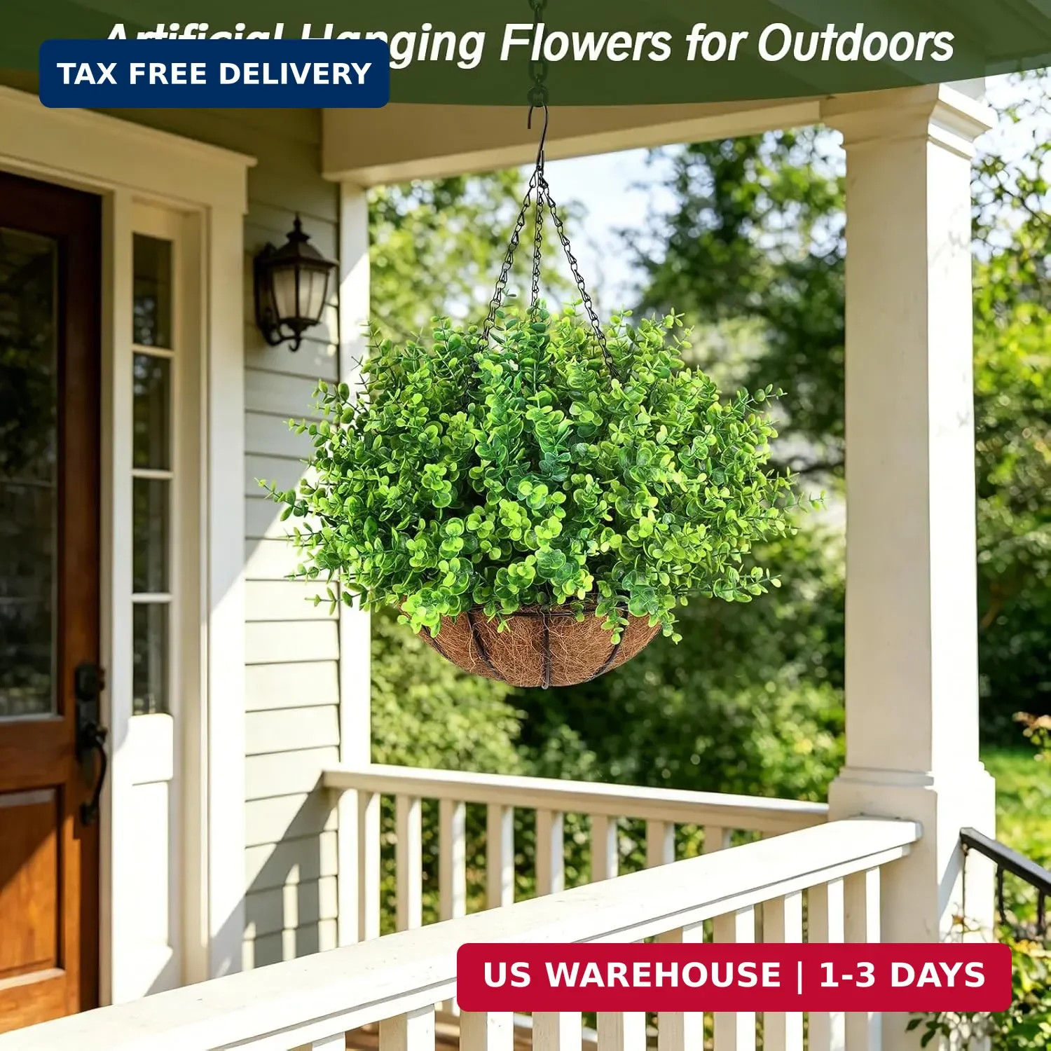 Artificial Greenery Eucalyptus Boxwood, UV Resistant Faux Outdoor Plants for Dec